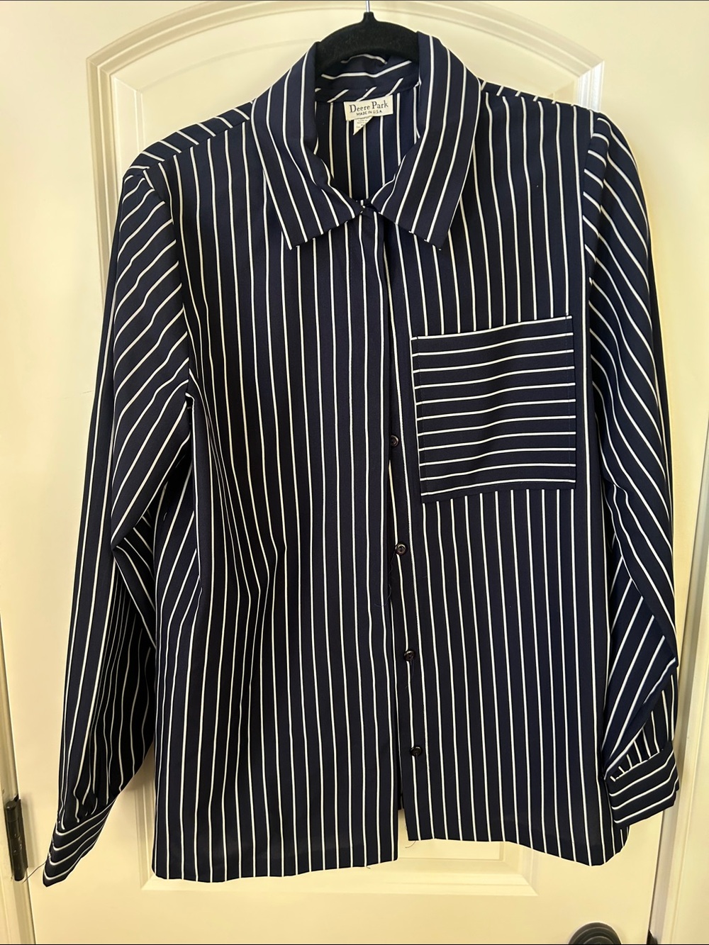 Navy & White Striped Midi Dress